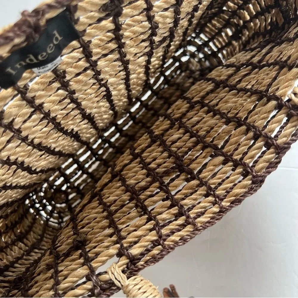 Indeed Straw Rope Bamboo Brown Mushroom Tan Beach Bag Purse Extra Mini Bag